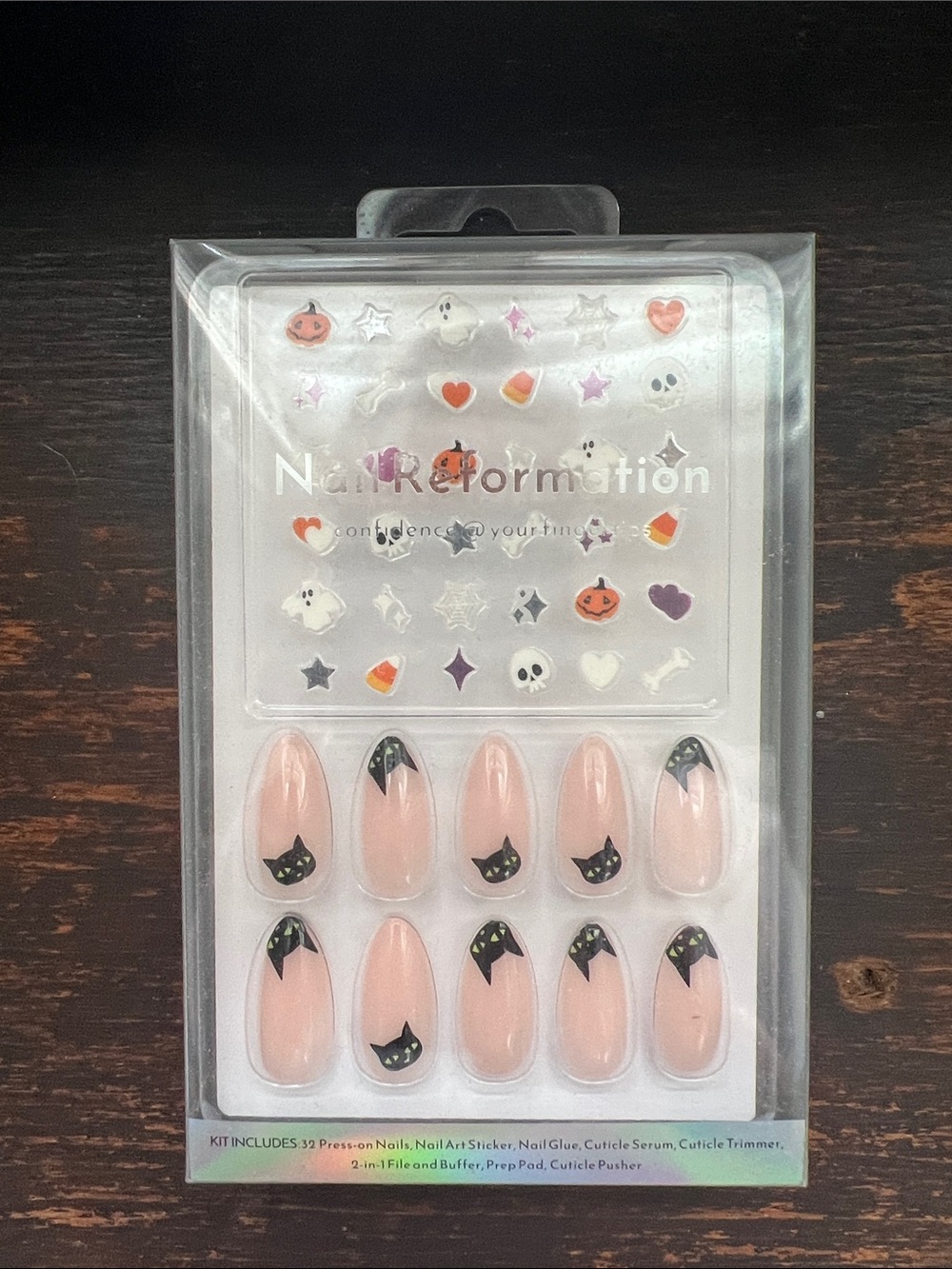 Reformation Pink Press-On Nails with Black Cat - Halloween Accents